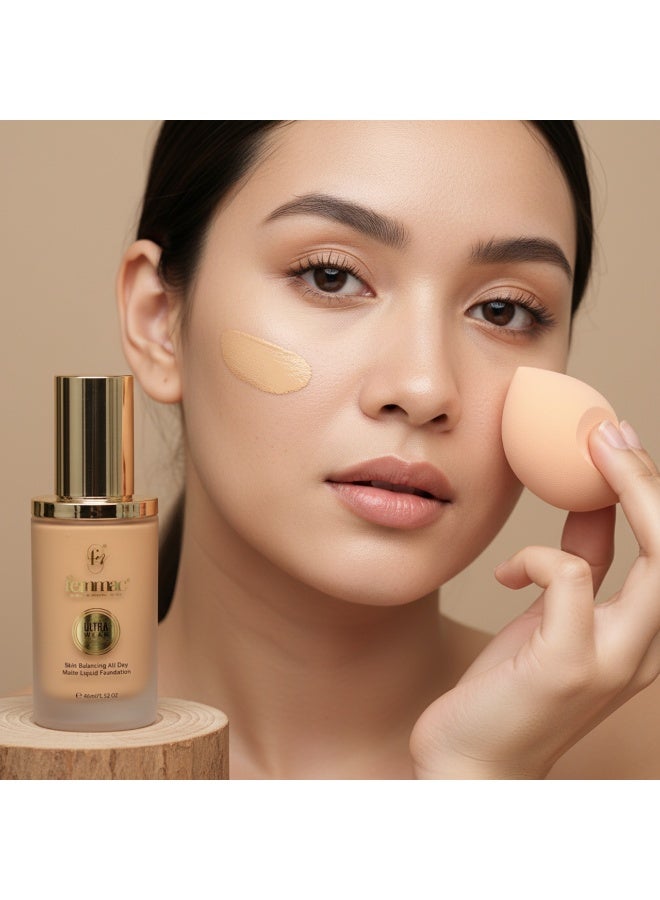 FEMMAC Ultra Wear Matte Liquid Foundation – Long Lasting Full Coverage, Oil Control, Smooth Finish, Hydrating Formula with UV Filters & Jojoba Oil - Image 3